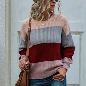 Ribbed Colorblock Drop Shoulder Sweater